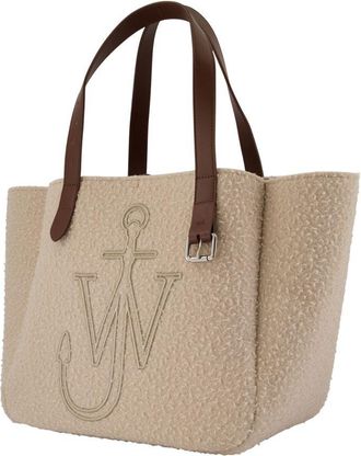 J.W.Anderson Womens Wool Logo-Embroidered Tote Beige