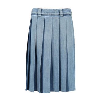 Miu Miu Rokken, Dames, Blauw, S, Denim, Pliss&eacute; Denim Rok