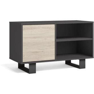 Skraut Home Skraut Home - Mobile tv 100 con porta a sinistra, soggiorno pranzo, Modello wind, colore struttura Grigio Antracita, colore porta Rovere, dimensioni