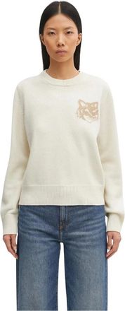 Maison Kitsun&eacute; Truien & Vesten, Dames, Beige, XS, Wol, Fox Head Intarsia Merino Jumper