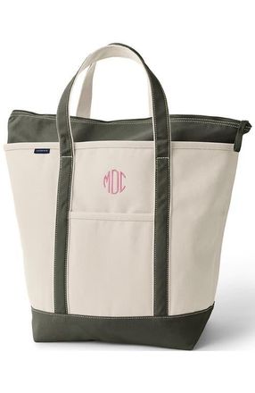 Lands End Zip Top Canvas Tote Bag in Natural/dark Olive Green at Nordstrom, Size Medium