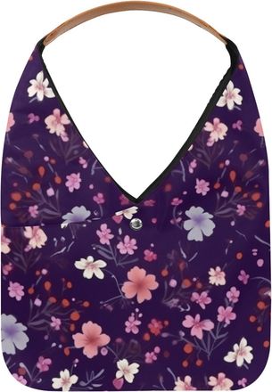 Generic Floral Purple Pattern Reusable Lightweight Grocery Bags - Foldable Into Compact Pouch, Washable & Sturdy, Multipurpose for Shopping and Travel