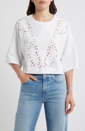 Boss Orange by Hugo Boss Ephilas Eyelet Cotton Jersey Top in White at Nordstrom, Size X-Large