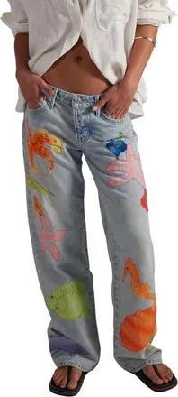 Free People Surfside Patchwork Wide Leg Jeans in Tropical Tide at Nordstrom, Size 27