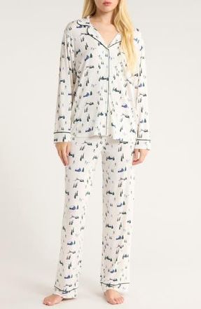 Eberjey Gisele Printed Long Pajamas in Ski Chalet Ivory/Pin at Nordstrom Rack, Size X-Large
