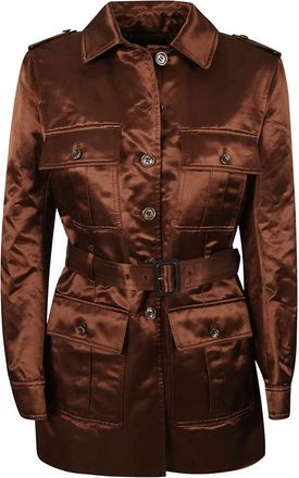 Tom Ford Lustrous Duchesse Safari Jas - Dames - Zomerjassen - Bruin - 2XS - Katoen - Jassen