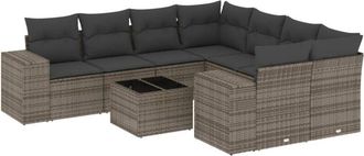 vidaXL Set De Muebles De Jard&iacute;n 9 Pzas Y Cojines Rat&aacute;n Sint&eacute;tico Gris Vidaxl