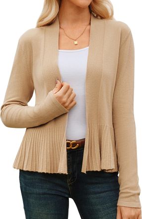 Grace Karin Womens Lightweight Long Sleeve Cardigans for Summer Open-Front Peplum Casual Sweater Cardigans for Beach Cover UP Khaki L Size 16