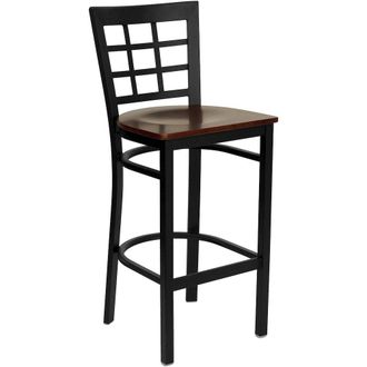 Flash Furniture Black Window Back Metal Restaurant Barstool - Mahogany Wood Seat
