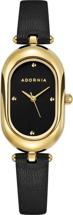 Adornia Gold Milan Watch with Black Leather Band and Black Face