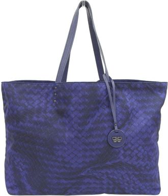 Bottega Veneta Intrecciolusion Blue Nylon Tote Bag (Pre-Owned)