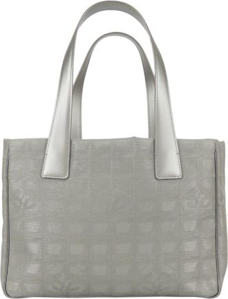 Chanel New Travel Line Silver Jacquard Nylon Tote Bag (Pre-Owned)