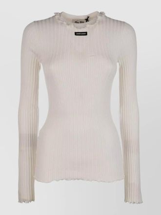 Miu Miu long sleeve knit top ribbed frilled neckline