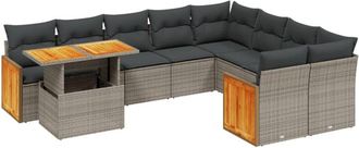 vidaXL Set De Sof&aacute;s De Jard&iacute;n 10 Pzas Con Cojines Rat&aacute;n Sint&eacute;tico Gris Vidaxl