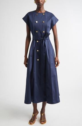Carolina Herrera Double Breasted Stretch Sateen Shirtdress in Midnight at Nordstrom, Size 12