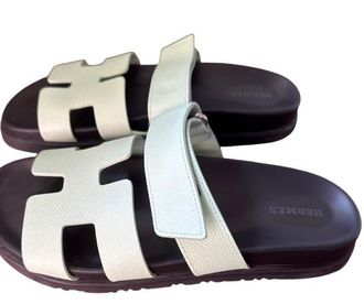 Hermès Jade Vert Epsom Leather Chypre Sandals 38 Size 38