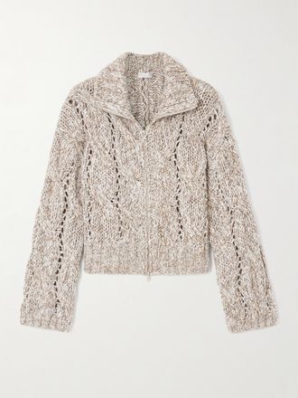 Brunello Cucinelli Cardigan In Lana A Trecce Con Paillettes - Neutri