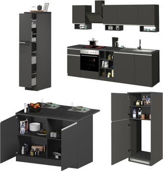 Dmora Cucina Arlo - Cucinino Modulabile Made In Italy, 31 Ripiani, Grigio Ardesia