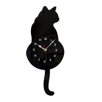 OEM Reloj De Pared Con P&eacute;ndulo Y Estampado De Gato Negro, Movimiento De Cuarzo Silencioso, Dise&ntilde;o Moderno, 42 X 18 Cm