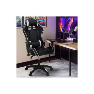 IDMarket Sillón de juego carter con reposabrazos abatibles en 4D y altura regulable, blanco y negro