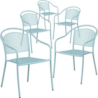 Flash Furniture 5 Pk. Sky Blue Indoor-Outdoor Steel Patio Arm Chair with Round Back