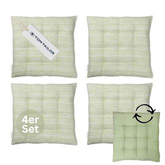 Tom Tailor Coj&iacute;n De Asiento Con Acolchado De 9 Capas Freshstripe4er - Set De 4 40x40 Cm, Verde