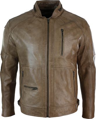 TruClothing Biker Leather Jacket Olive