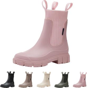 Generic Slip On Rain Boots for Womens Wellington Winter Warm Elastic Chelsea Boots with Plush Lined Ladies Outdoor Waterproof Anti-Slip Ankle Rain Shoes for G