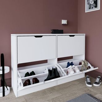 Dmora Zapatero Greccio, Mueble Para Zapatos 8 Estantes, 24 Pares, 4 Puertas, 121x30x79h Cm Blanco