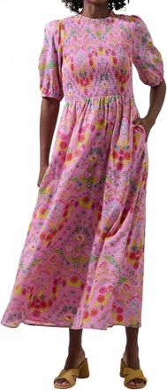 Sugarlips Ramsie Floral Smocked Dress In Cream Pink Multi