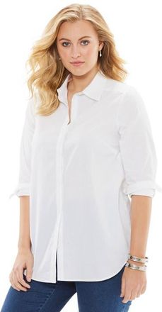 Roaman's Plus Size Kate Long Sleeve Easy Cotton Blend Button Front Shirt in White at Nordstrom, Size 22