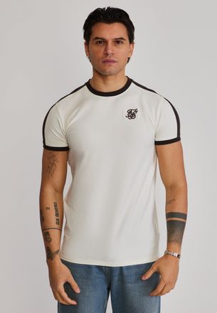 Siksilk Mens Ecru,Brown Stripe Ringer T-Shirt XXL