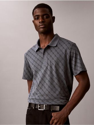 Calvin Klein Mens Liquid Touch Monogram Logo Polo Shirt - Grey - 2XL