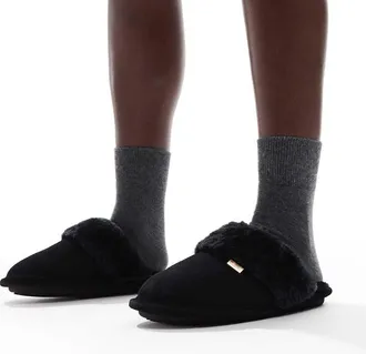 Hunter Pantofole sabot foderate nere-Nero