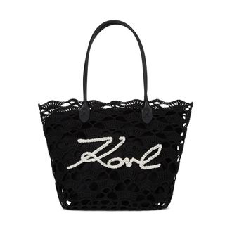 Karl Lagerfeld Tote Bags, female, Black, Size: ONE SIZE K/Signature Crochet Tote