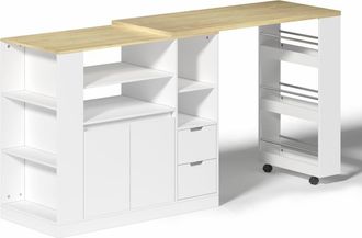 Urban Meuble Mesa de bar extensible con encimera giratoria en madera y blanco