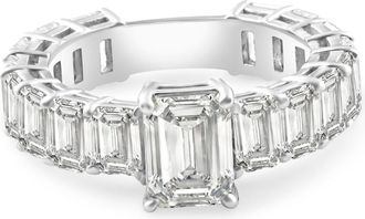 Pompeii3 VS 7 1/2Ct Emerald Cut Diamond Engagement Ring 3/4 Eternity 14k Gold Lab Grown