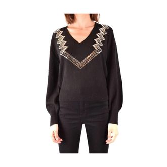 Pinko V-hals gebreide trui - Dames - V-hals truien - Zwart - M - Wol - Truien & Vesten