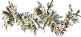Beliani Beliani - Guirnalda de Navidad blanco material sintético efecto nieve pre iluminado luces led decoración hogar 180 cm Whitehorn