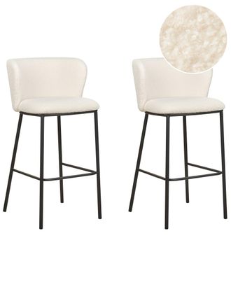 Beliani Conjunto de 2 sillas de bar Boucl&eacute; Blanco