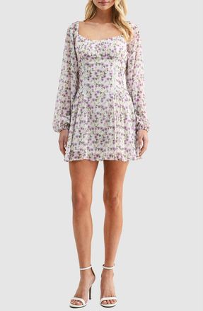 Lush Floral Long Sleeve Fit & Flare Minidress in Lilac Floral at Nordstrom Rack, Size X-Large