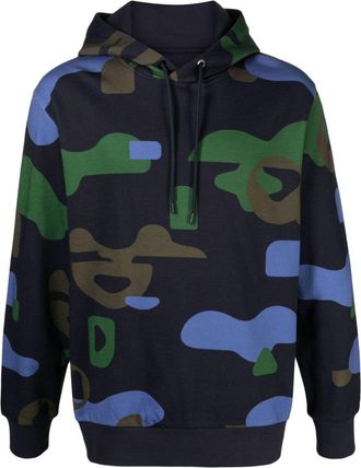 BOSS graphic-print cotton hoodie - men - Cotton - M - Blue