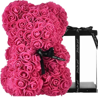 Trade Shop Trade Shop - Rosas Oso De Peluche Con 40 Cm Flores Artificiales En Caja De Regalo - Rosa