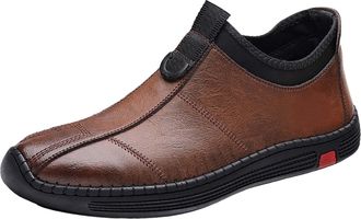 Generic Business Shoes for Men Fashion Without Lacing Slip On Loafers Round Toe Leather Shoe Flat Sneakers Non Slip Low Top Footwear for Formal Business Meeti