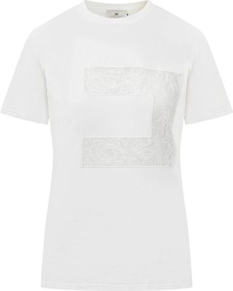 Elisabetta Franchi Viscose T-shirt met ronde hals - Dames - T-shirts - Wit - L - Tops