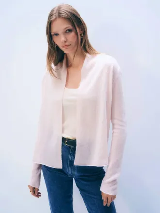 White + Warren Cashmere Mini Trapeze Cardigan In Pink Sand