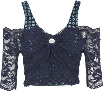 Paco Rabanne Emerald Green Double-Layer Lace Top
