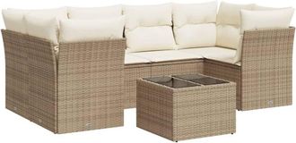 vidaXL Vidaxl - Set Sof&aacute;s De Jard&iacute;n 7 Piezas Y Cojines Rat&aacute;n Sint&eacute;tico Beige