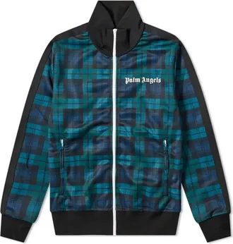 Palm Angels Black Watch Tartan Track Jacket Navy Green PMBD001E20FAB0041201