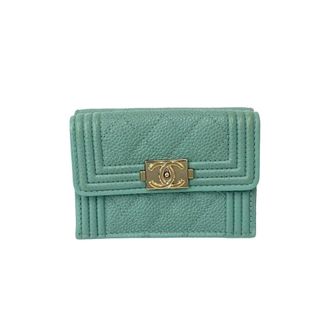 Chanel Blue Grained Calfskin Wallet (Tri-Fold) (Pre-Owned)